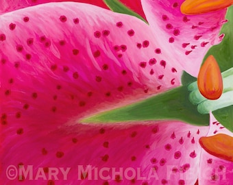 Hot Pink Lily Fine Art Print, Lilium 'Stargazer' Watercolor, Hand-Signed Wall Decor, Botanical