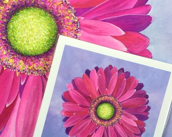 Gerbera 'Pino' by Mary Michola Fibich, Pink Gerbera Daisy Giclée Print, Watercolor Daisy Painting, Hot Pink Daisy Print, Floral Wall Art