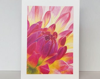 Dark Pink Dahlia Blank Greeting Card~Dahlia 'Dragonberry' Floral Watercolor by Mary Michola Fibich, Fine Art Flower Card, Mother's Day Card