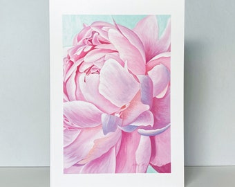 Pale Pink Peony Greeting Card, Peony 'Mrs. Franklin D. Roosevelt'~Floral Watercolor by Mary Michola Fibich, Romantic Flower Card, Blank Card