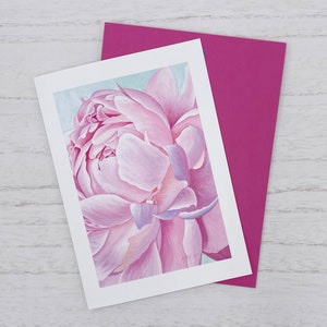 Pale Pink Peony Greeting Card, Paeonia &#39;Mrs. Franklin D. Roosevelt&#39;~Floral Watercolor, Mary Michola Fibich, Romantic Flower Card, Blank Card