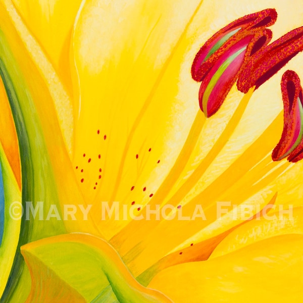 Lilium 'Dreamland' by Mary Michola Fibich, Yellow and Red Daylily Fine Art Print, Hand-Signed Flower Print, Watercolor Flower, Wall Art