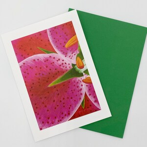 Hot Pink Lily Greeting Card, Lilium 'Stargazer' Floral Watercolor by Mary Michola Fibich, Botanical Art Cards, Floral Stationary image 2
