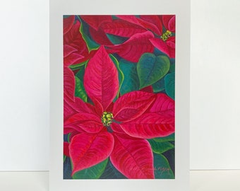 Red Poinsettia Flower Christmas Greeting Card, Floral Christmas Greeting Card, Poinsettia 'Freedom Red' Watercolor by Mary Michola Fibich