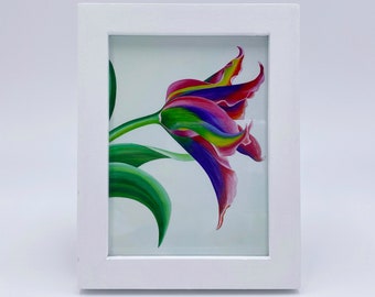 Mini Framed Multicolor Tulip, Tulip 'Artist' Fine Art Print by Mary Michola Fibich, Handpainted Frame, Spring Tulip Art, Floral Decor