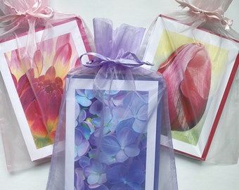Set of 6 Watercolor Floral Blank Greeting Cards in a Beautiful Organza Gift Bag, Stationary, Gardener Gift, Birthday, Mother’s Day