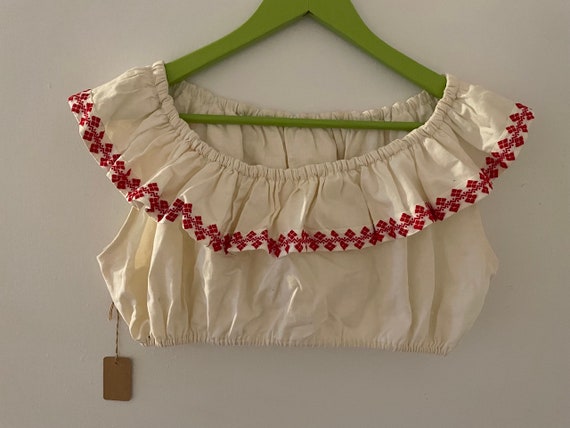 Vintage 40s 50s Cotton Embroidered Crop Top Small - image 2