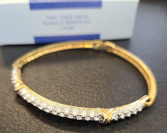 VTG 2000 Avon Sz LG Two Tone Pave Bangle Bracelet Bracelet Rhinestone Goldtone