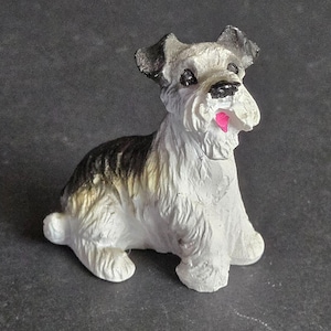 Vintage Miniature Schnauzer Dog Figurine Resin Hand-Painted Black White Brown