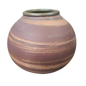 Vintage 1979 Artisan Agateware Earthen Pottery Vase Brown Matte Art Pot