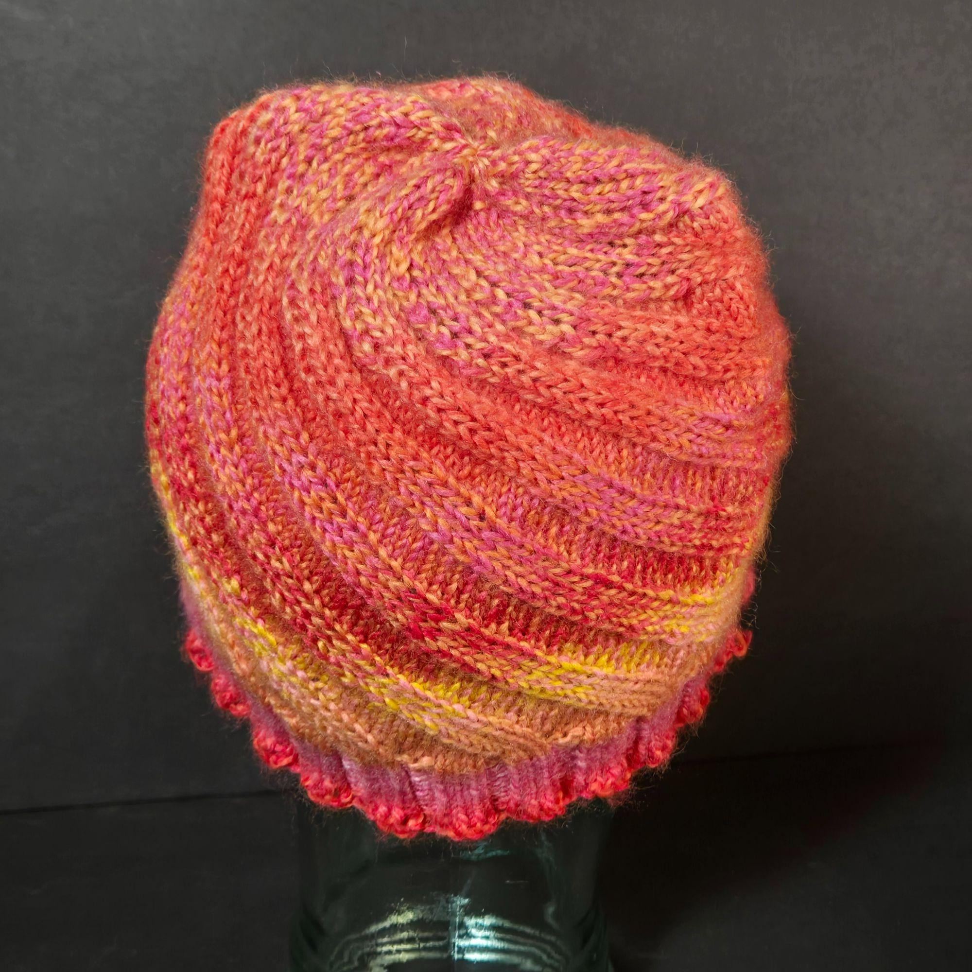 Handmade Knit Hat Pink & Orange Sunset Swirl Design Warm  display picture 3