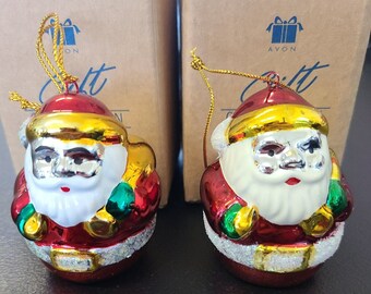 Lot (2) Avon 1998 Brilliant Festive Santa Ornament New In Box Christmas Holiday