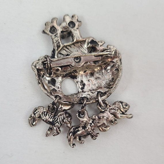 VTG Noahs Ark Biblical Pewter Brooch Pin w 3 Dang… - image 3