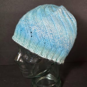 Handmade Knit Hat Blue Teal Ocean Swirl Design Warm Winter  display picture 3