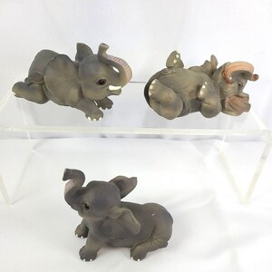 Vintage Summit Collection Set Of 3 Baby Playing Elephant Figurines Marked/Signed