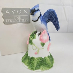 Vintage 2001 Avon Porcelain Blue Jay & Flower Bell Collector’s Gift Spring