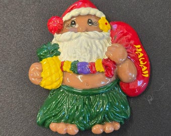VTG 1990 Hawaiian Santa Claus Ornament K & Co Hand-Painted Resin Christmas 3"