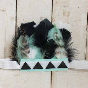 White, Black, Aqua/Mint Feather Crown