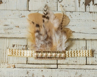 Gold and Cream Feather Headband, Feather Crown