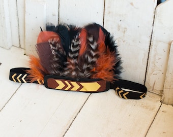 Black, Brown, and Burnt Orange Feather Headband, Feather Crown