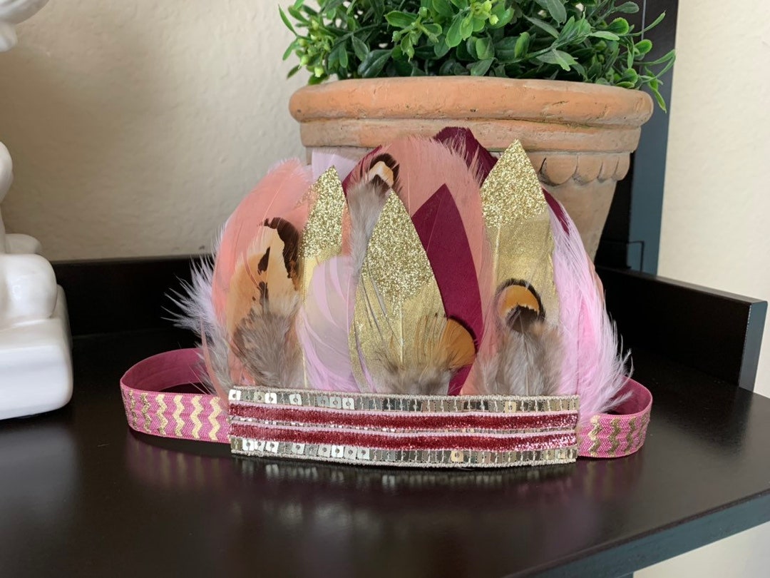 Pink and Gold Feather Headband, Feather Crown - Etsy display picture 3