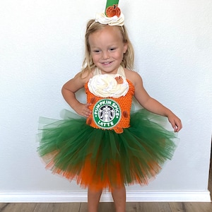 Frappuccino Inspired Pumpkin Spice Tutu Dress with Matching Headband