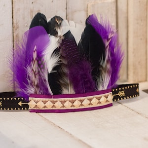White Black and Purple Feather Headband, Feather Crown