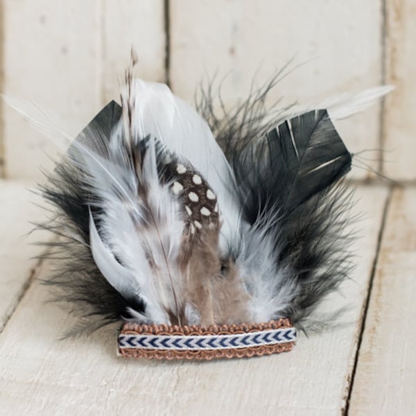 White, Black and BrownFeather Headband, Feather Crown