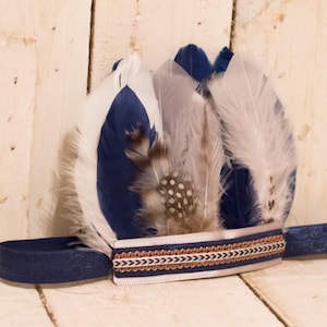 White, Navy, and Gray Feather Headband,Feather Crown