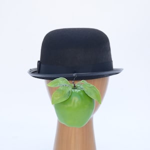 Magritte Green Apple Black Bowler Hat | Floating Apple or Dove |  Inspired by the Surrealist Painting &quot;Son of Man&quot; | Unisex Adult Bowler Hat