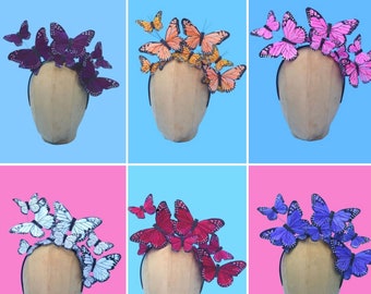 The Dolly - Feather Butterfly Headband Fascinator  | Many Colors Available! | BOHO Headdress | Festival Hatinator | Garden Headband