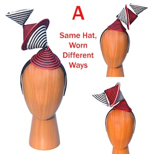 Surreal Bauhaus Black & White Red Fascinator Hat | Modern Hatinator | Wearable Art, Architectural Sculptural Cocktail Hat, Art, Costume