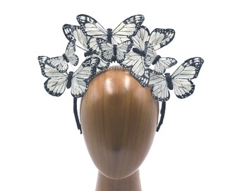 White Bridal Wedding Butterfly Fascinator Feather Hat Headband Formal Headwear Fascinator Hat Butterfly White Headpiece | Masquerade Store main image 4