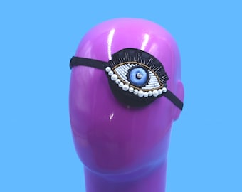 Surreale Augen- oder Herz-Augenklappe: Perlen-Evil-Eye-, rote oder goldene Pailletten-Herz-Augenklappe | Verstellbare Unisex-Augenklappe