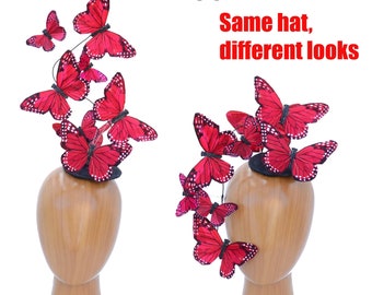 Monarch Butterfly Steampunk Woman Percher Whimsy Hat Wheat  display picture 1