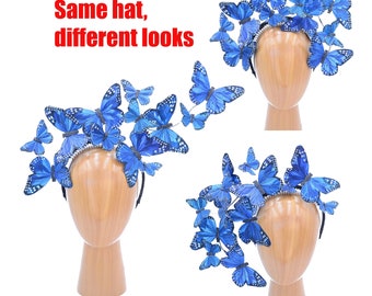 Bandeau bibi papillon monarque bleu ou rose « Issie » | Hatinator à plumes | Coiffe de costume BOHO | Mariage nuptiale quelque chose de bleu