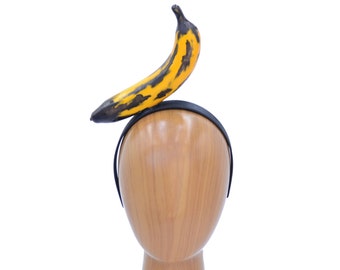 Banana Headband Fascinator Hat – Camp Fashion Statement, Pop Art Headpiece, Funny Fruit Hat, Handmade Surreal Accessory, Drag Queen