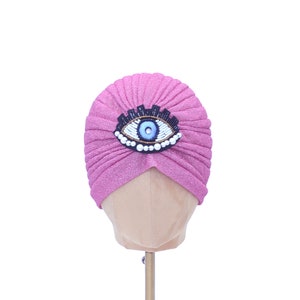 Handmade Beaded Eye Turban | Many Colors | Cyclops Hat | Third Eye Costume | Iridescent Headpiece | Surreal Fashion | Ready to Ship