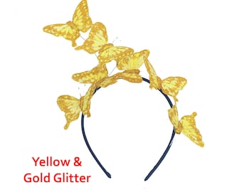 Many Choices! Gold & Yellow Glitter Feather Butterfly Butterfly Headband Fascinator - Great for Easter Church Weddings Parties Derby Ascot