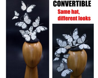 White Monarch Butterfly Fascinator: Handmade Feather Hatinator Headpiece