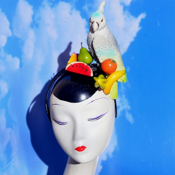 Jimmy Buffet Parrothead  Parrot & Tropical Fruits Headband Headpiece Carmen Miranda  Pinup Burlesque