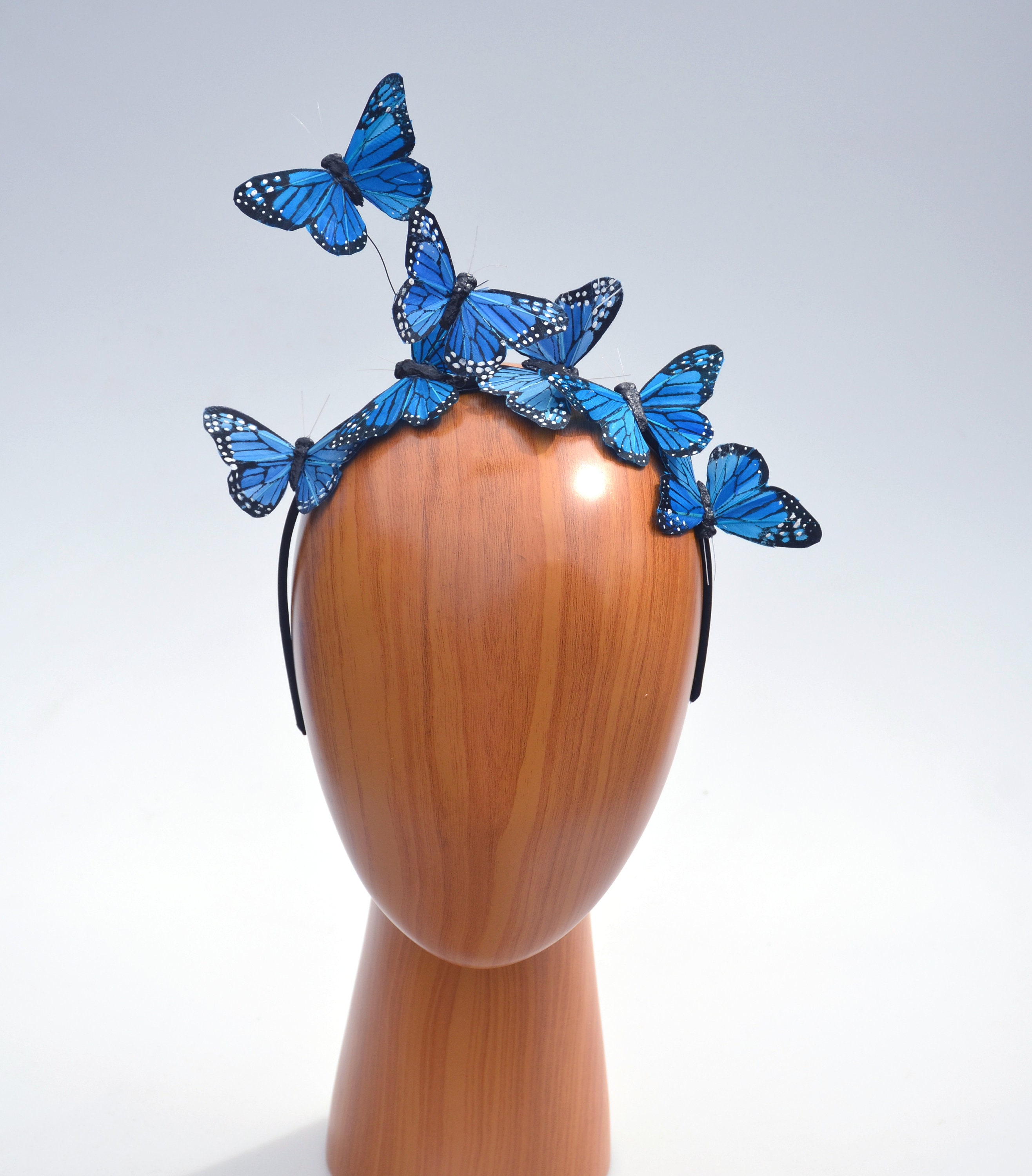 Blue Butterfly Flower Headband | Monarch Fascinator, Floral Crown for Women Monarch Headpiece - Etsy main image 4