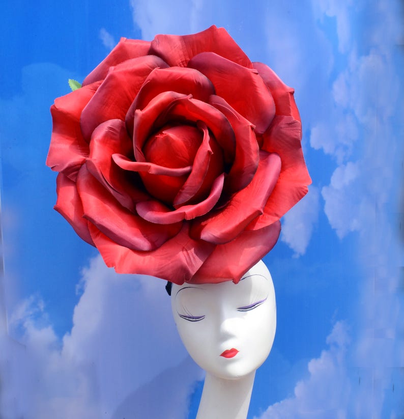 GIANT Red, White, or Pale Pink Rose Queen Costume Headpiece Fascinator Hat Hatinator Royal Ascot, Kentucky Derby, Racing Hat Alice in Wonder image 2