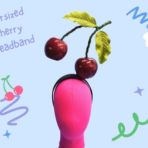 Cherry Fascinator Headband – Glitter Fruit Hat with Veil – Pinup Costume Headpiece – Retro Burlesque Drag Accessory – Fruit Costume