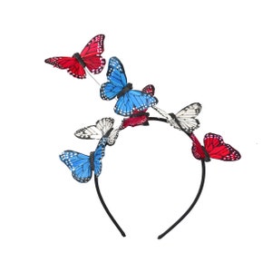 Red, White, & Blue Monarch Butterfly Headband Fascinator Hatinator - Great for July 4th, BBQ, Bastille Day, Derby, Ascot