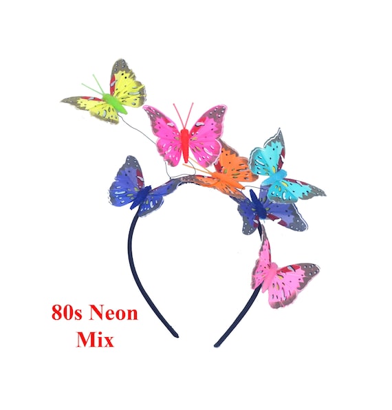 80s Neon Butterfly Headband: Rainbow Feather Fascinator - Etsy