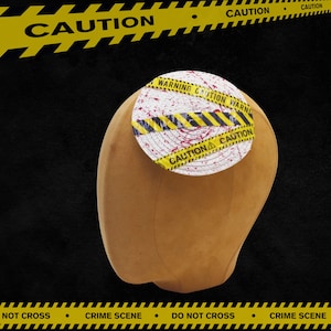 Blood Splattered Crime Scene Fascinator Hat | Yellow Caution Tape | Horror Pinup | Murder Victim Costume | Thriller | True Crime