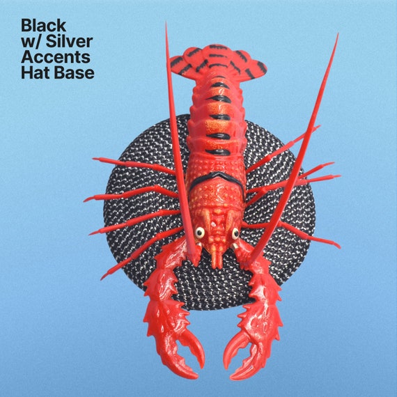 Colorful Lobster Fascinator Fun Statement Hat Surreal Red Lobster on Woven Black and White Swirl Straw  main image 3