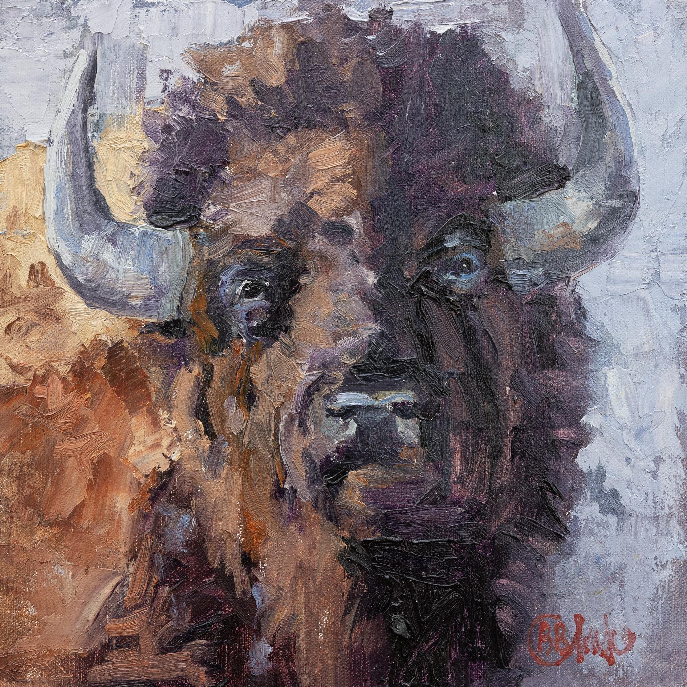 Bison Face Painting Mounted Canvas Print | Western Wall Art | Plein Air ...