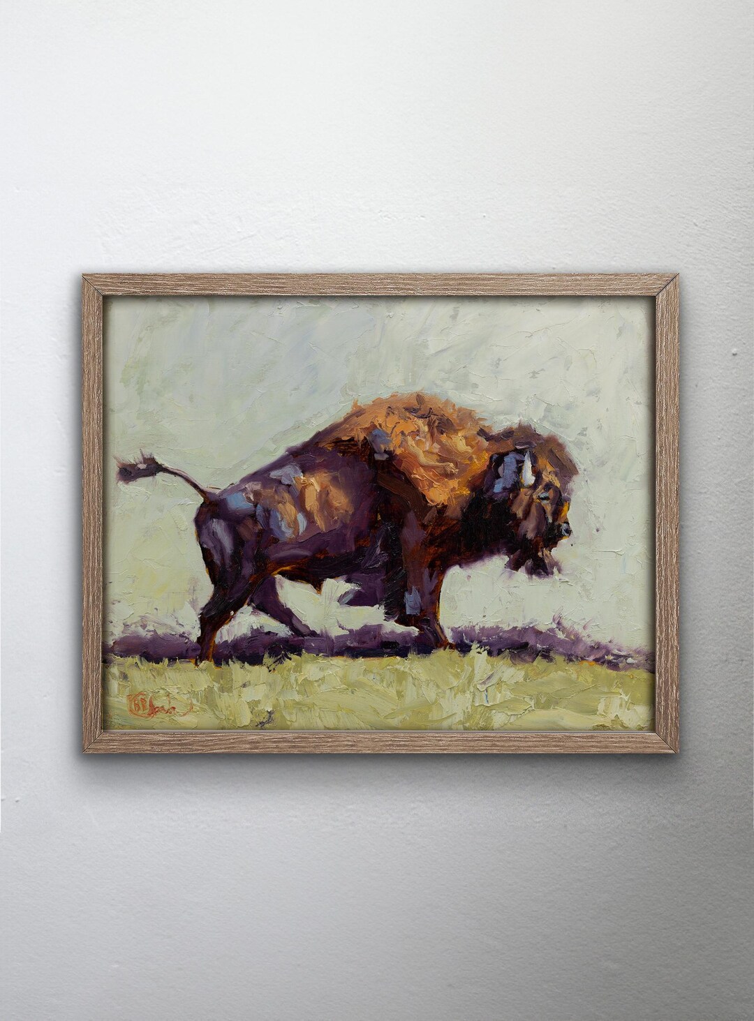 Lone Bison Painting Mounted Canvas Print | Western Wall Art | Plein Air ...